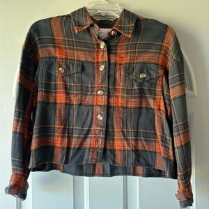 American Eagle Outfitters Orange and Green Button Up Flannel